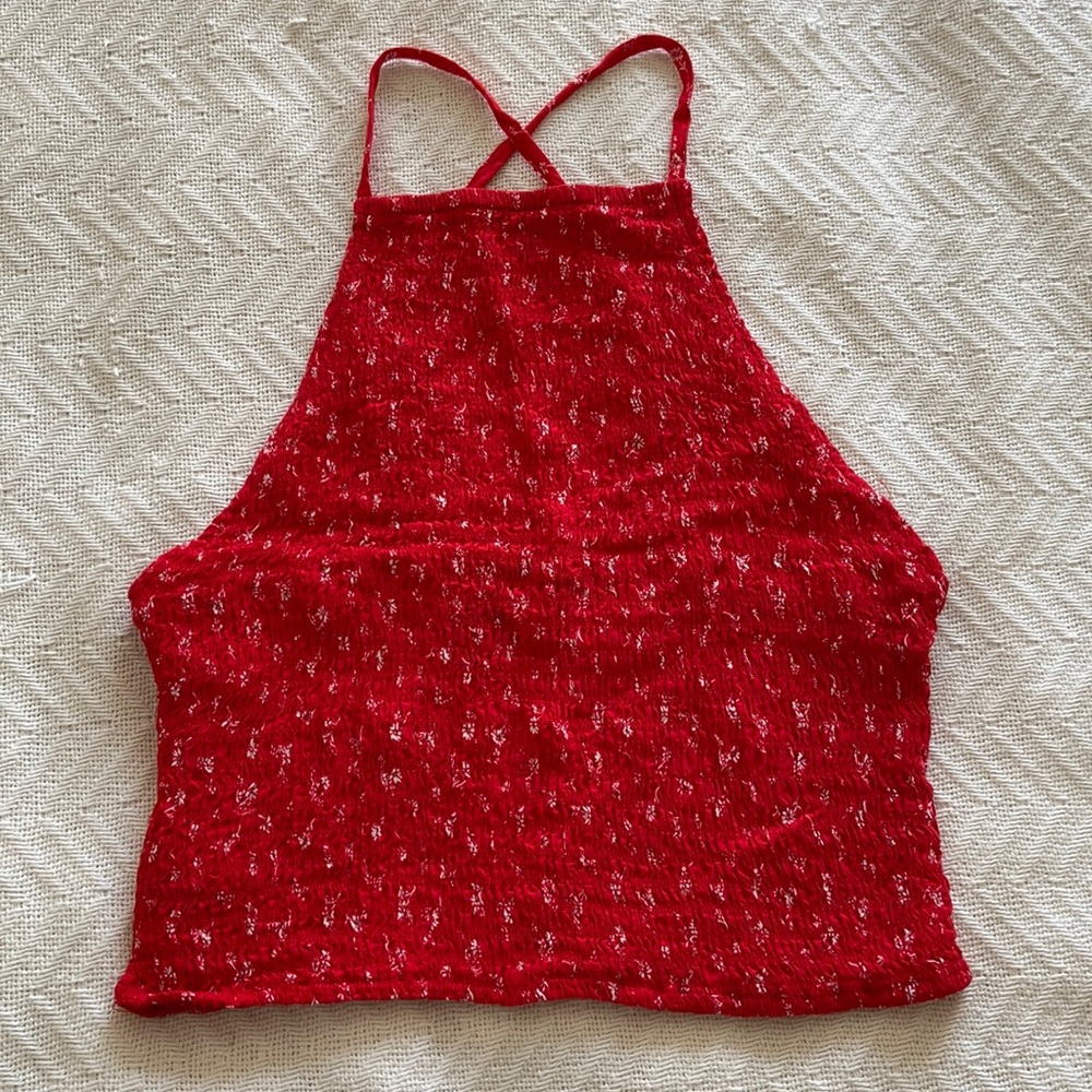 NWOT Forever 21 Cropped Red Floral High-Neck Tank Top